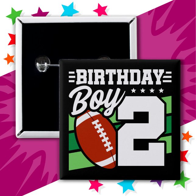 2 Year Old Football Party Theme 2nd Birthday Boy Inch Square Button (Creator Uploaded)