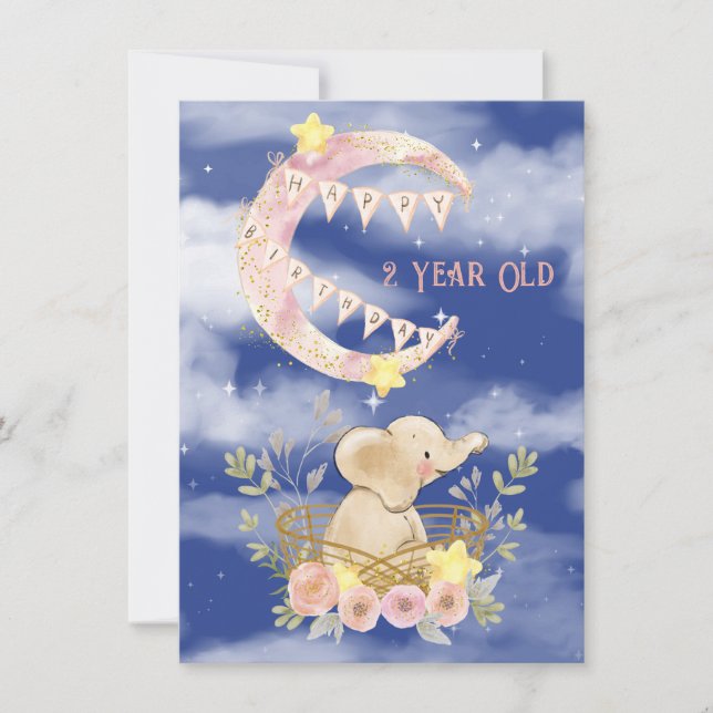 2 Year Old Happy Birthday Elephant Baby Girl (Front)