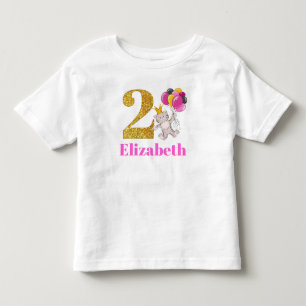 2 Year Old Kitty Cat Pink and Gold Birthday Shirt