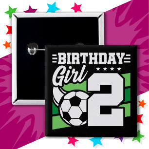 2 Year Old Soccer Football Party 2nd Birthday Girl Inch Square Button
