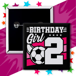 2 Year Old Soccer Football Party 2nd Birthday Girl Inch Square Button