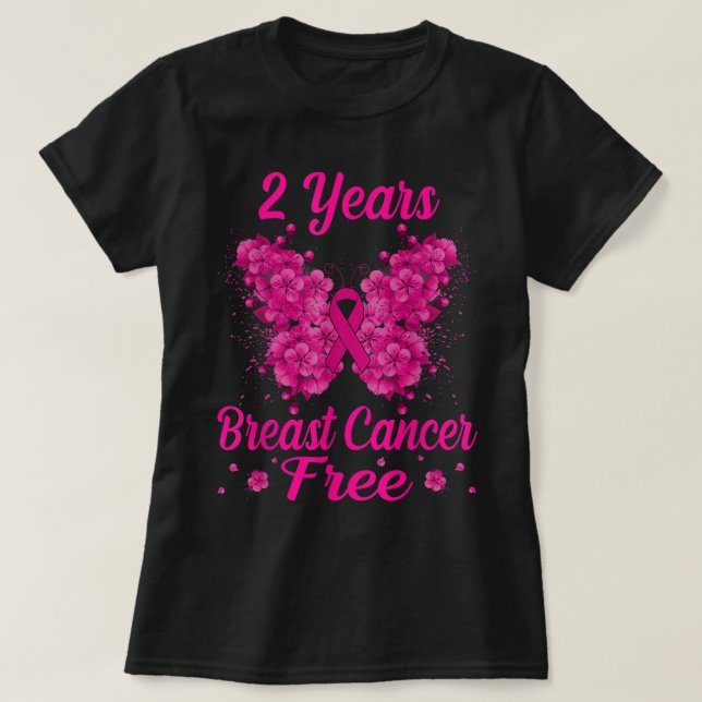 2 Years Breast Cancer Free Survivor Butterfly T-Shirt (Design Front)