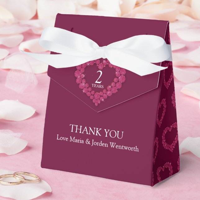 2 years garnet wedding anniversary heart thank you favor box (Wedding)