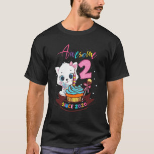 2 Years Old 2th Birthday Girls Cute Cat Awesome Si T-Shirt