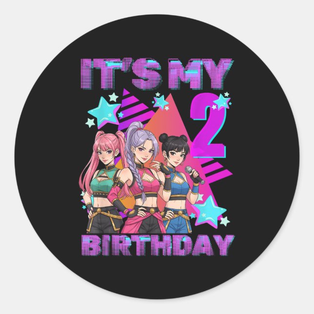 2 Years Old Birthday K P Kids 2nd Birthday Girls K Classic Round Sticker (Front)