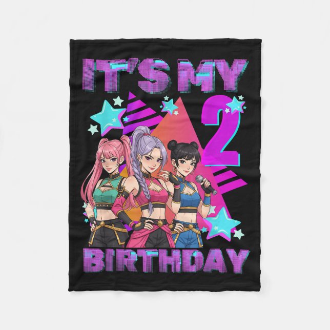 2 Years Old Birthday K P Kids 2nd Birthday Girls K Fleece Blanket (Front)