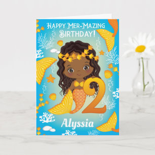 2 Years Old Black Mermaid Happy Birthday Card