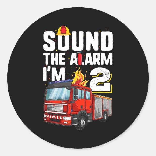 2 Years Old Firetruck Birthday Toddler Classic Round Sticker (Front)