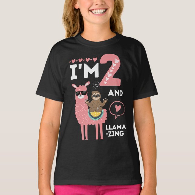 2 Years Old & Llamazing Funny 2nd Birthday T-shirt (Front)