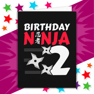 2 Years Old Ninja Party Stars Kids 2nd Birthday Card
