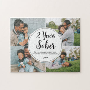 2 Years Sober, 4 Photo Collage, Custom Name Jigsaw Puzzle