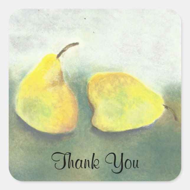 2 Yellow Green Pears Still Life Art Thank You Square Sticker (Front)