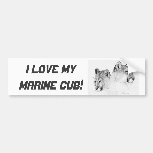 2COUGARSHEADS-DRAWING, I love my Marine cub! Bumper Sticker (Front)