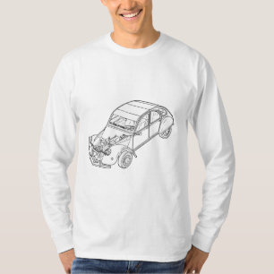 2CV Citroen with visible engine line art T-Shirt