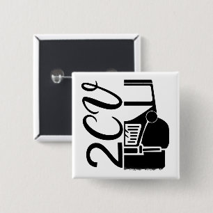 2CV Deux Chevaux Black Chic Script Font Typografie 2 Inch Square Button
