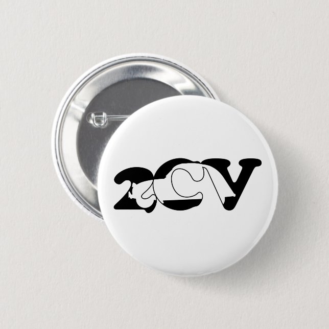 2CV Deux Chevaux Oldtimer Silhouette Typography 2 Inch Round Button (Front & Back)