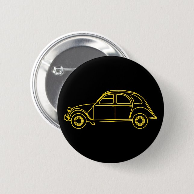 2CV Deux Chevaux Yellow Blueprint 2 Inch Round Button (Front & Back)