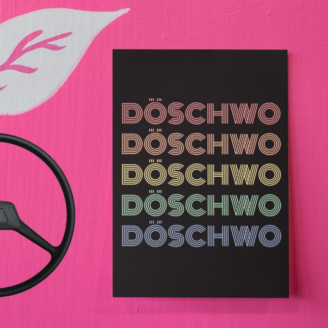 2CV Döschwo Deux Chevaux Typography Postcard (2CV Postcard in Black with a Red Blue Yellow Typography)