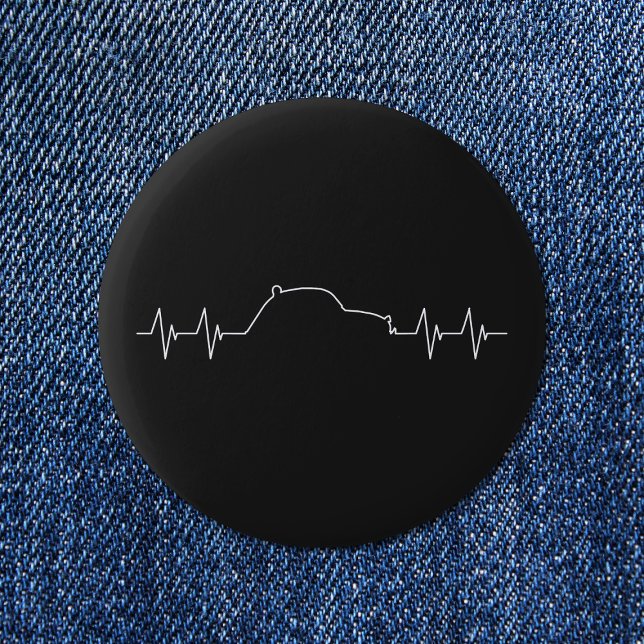 2CV Oldtimer Car Heartbeat Pulse Frequency 2 Inch Round Button (2CV Button in Black with a White Pulse Illustration)