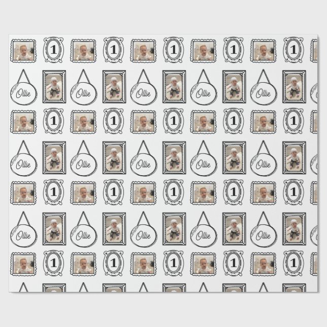 2D Comic Style Picture Frame Birthday Wrapping Paper (Flat)