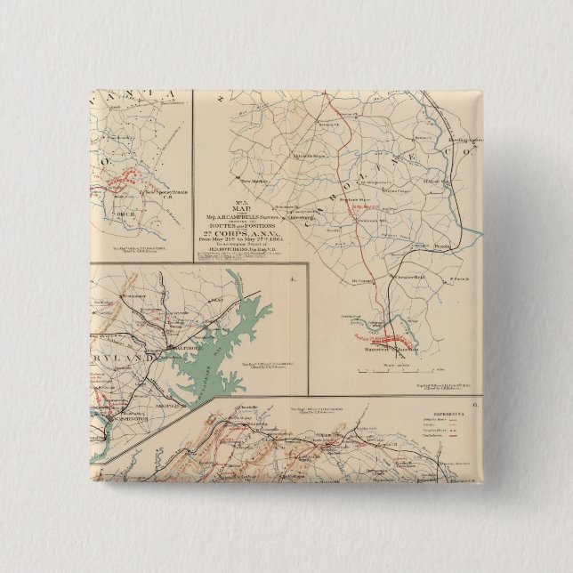 2d Corps AN Va, camps, pickets, routes 2 Inch Square Button (Front)