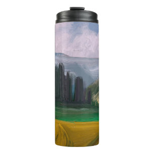 2d illustration. Oil painting landscape art. Rural Thermal Tumbler