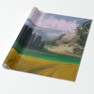 2d illustration. Oil painting landscape art. Rural Wrapping Paper