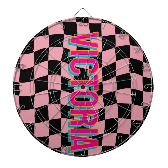 2D Retro Colorful Lettering Name Pink Black Dartboard (Front)