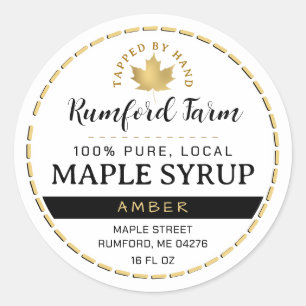 2Dotted Border Gold Leaf Traditional Maple Syrup Classic Round Sticker