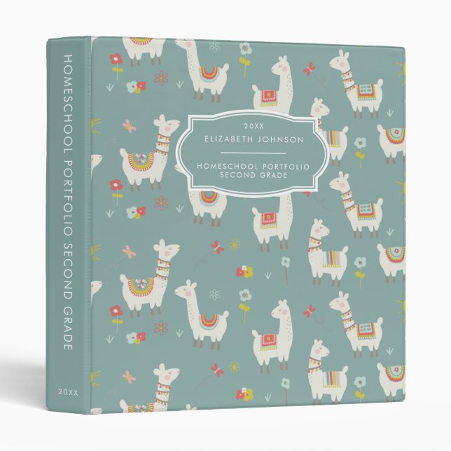 2e année | Llamas Homeschool Portfolio Classeur (Devant/Côté)