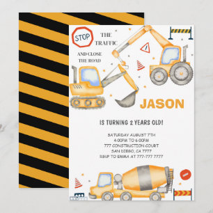 2e anniversaire Construction Boy Invitation