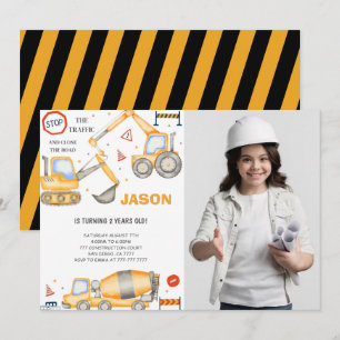 2e anniversaire Construction Boy Photo Invitation