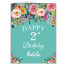 2e anniversaire Floral Flower Turquoise extra gran