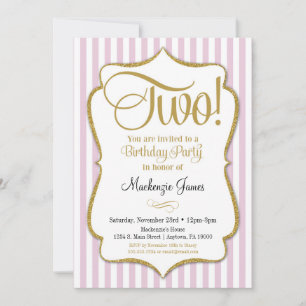 2e anniversaire Invitation Girls Deux ans Or rose