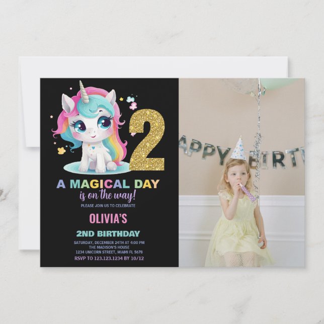 2e anniversaire Unicorn Anniversaire Invitations p (Devant)