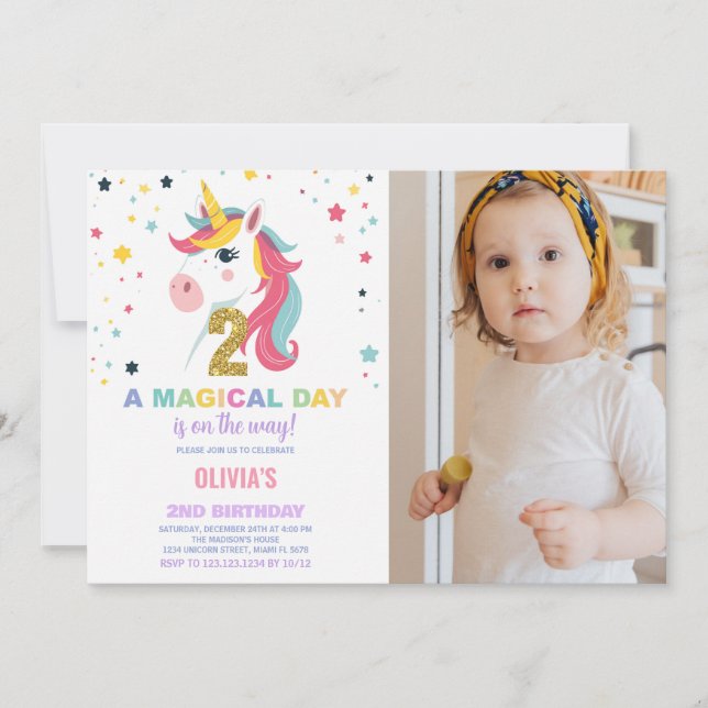2e anniversaire Unicorn Anniversaire Invitations p (Devant)