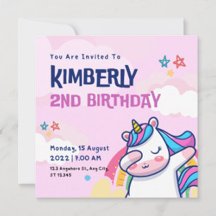 2e carte d'invitation d'anniversaire de l'Unicorn