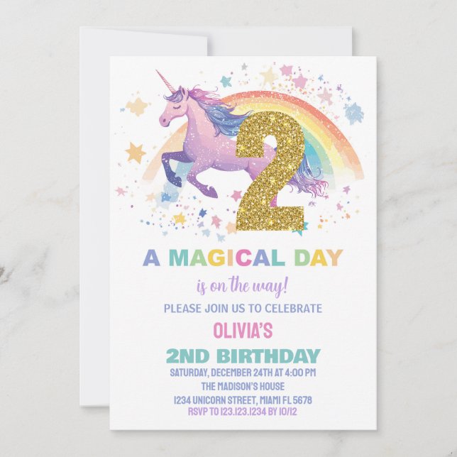 2e Invitations d'anniversaire de l'Unicorne (Devant)