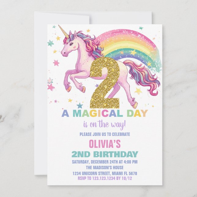 2e Invitations d'anniversaire de l'Unicorne (Devant)