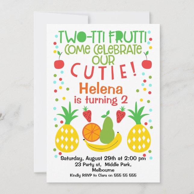 2ème invitation d'anniversaire de Two-tti Frutti (Devant)
