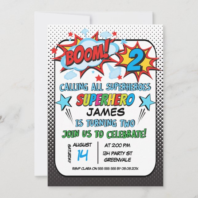 2ème invitation de fête d'anniversaire de super (Devant)