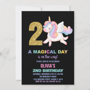 2ème Rainbow Unicorn Invitations Anniversaire Noir