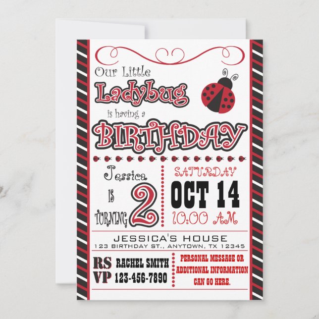 2èmes invitations d'anniversaire de coccinelle (Devant)