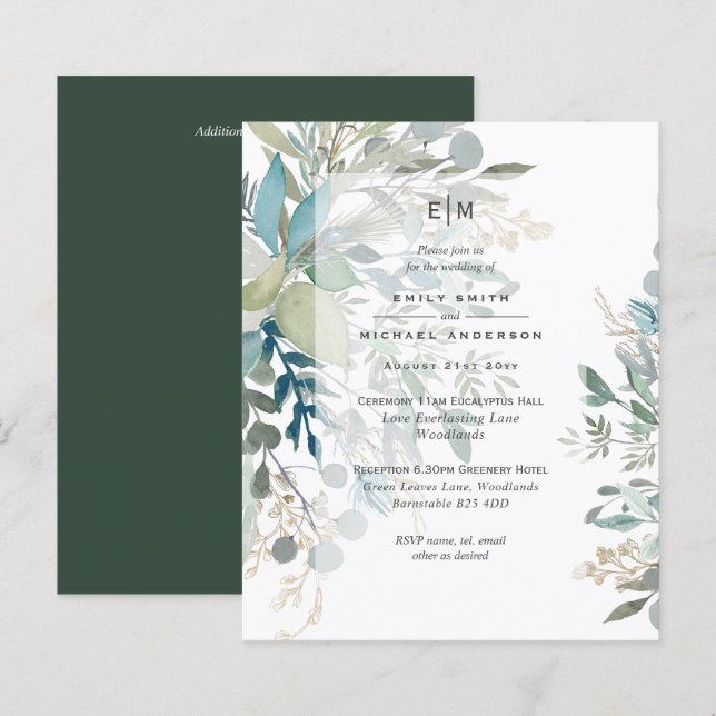 2in1 Greenery Wedding Ceremony Reception Inv (Front/Back)