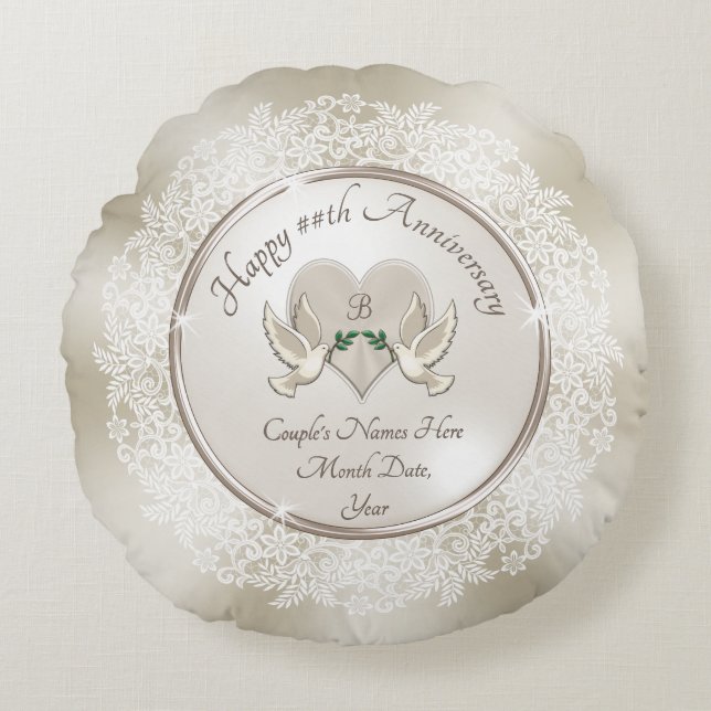 2nd, 13th, 39th or 8 year Anniversary Gift for Her Round Pillow (Front)