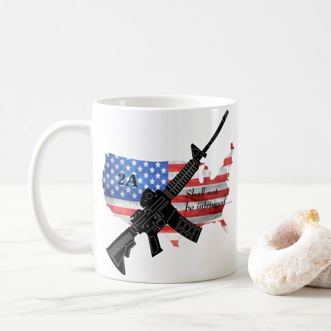 2nd Amendment Shall Not Be Infringed AR15 Flag Coffee Mug (With Donut)