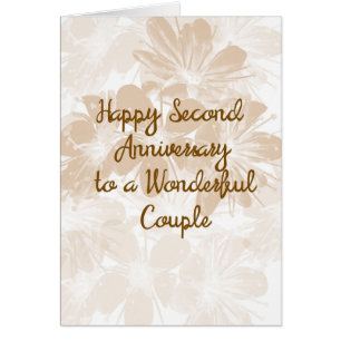 2nd Anniversary Card, Tan Flowers