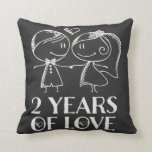 2nd Anniversary Chalk Couple Gift Throw Pillow<br><div class="desc">This darling 2nd anniversary gift pillow has line drawing chalk married couple with heart and 2 Years of Love quote,  and makes a great keepsake idea.</div>