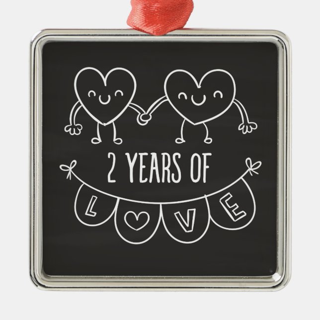 2nd Anniversary Gift For Her Chalk Hearts Hand Dra Metal Ornament (Front)