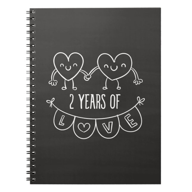 2nd Anniversary Gift For Her Chalk Hearts Hand Dra Notebook (Front)